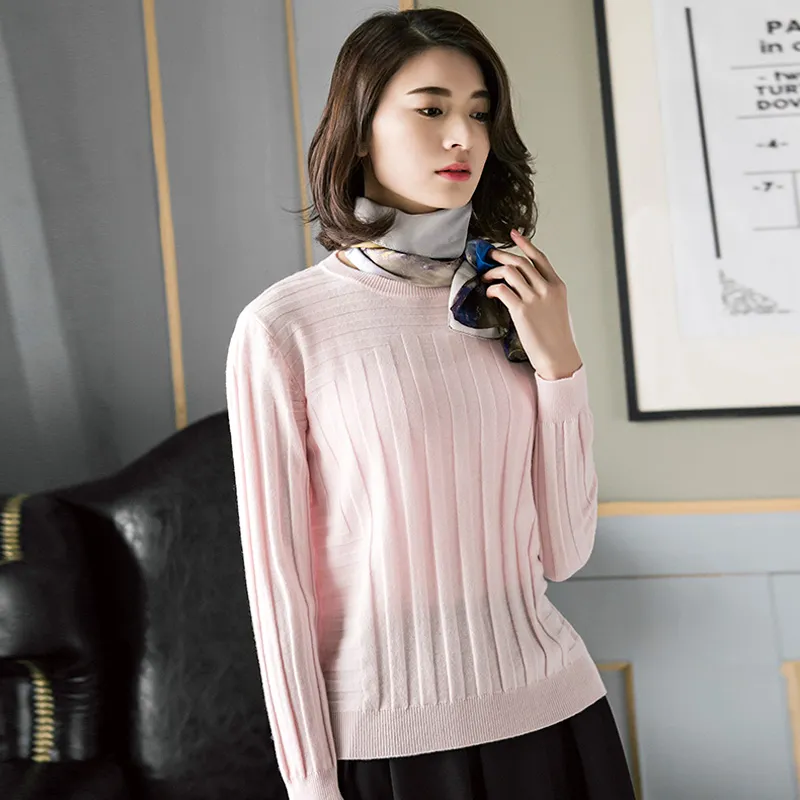 100% Cashmere Women Sweater Crew Neck Sweater Striped Sweater