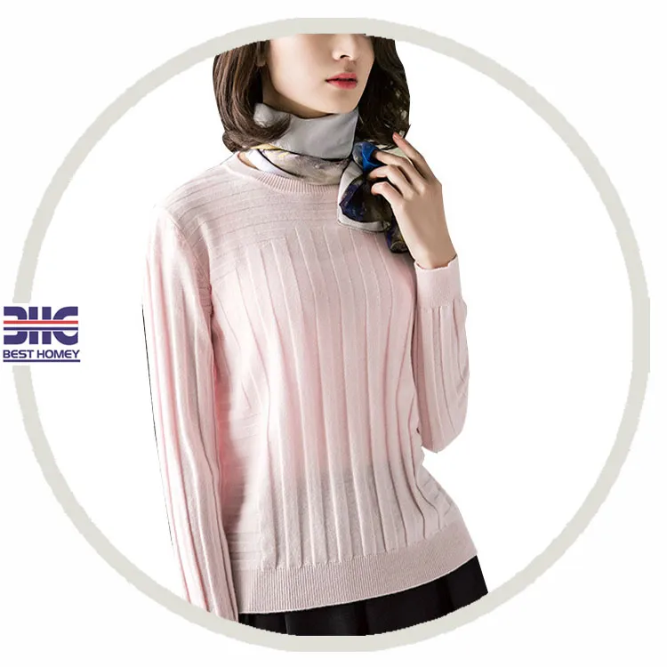 100% Cashmere Women Sweater Crew Neck Sweater Striped Sweater