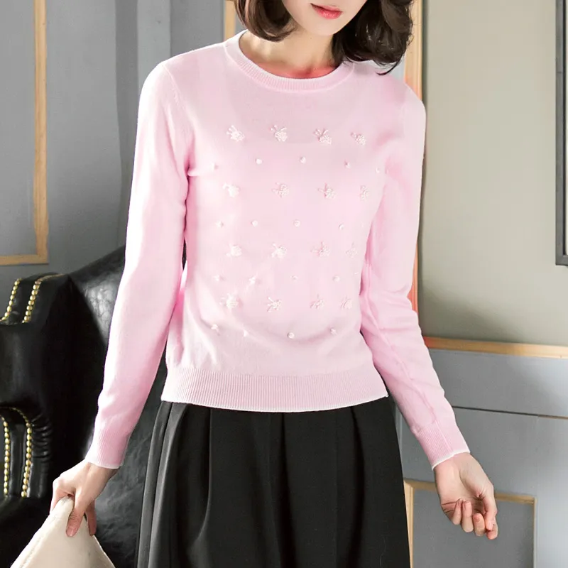 100% Cashmere Women Sweater Crew Neck Sweater Striped Sweater