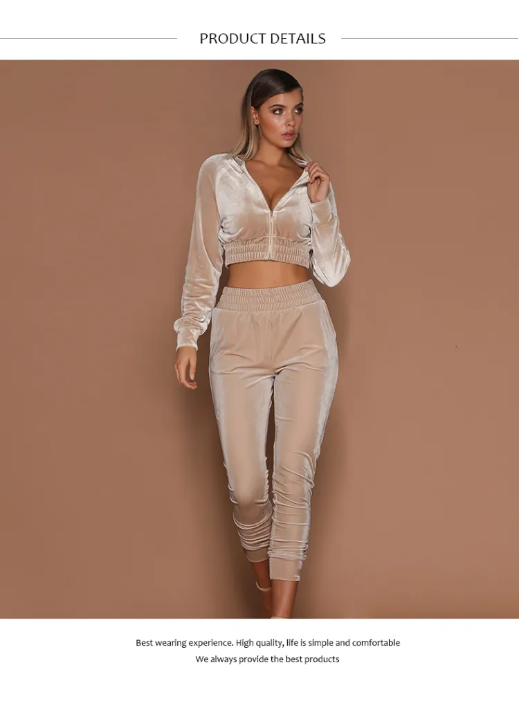 2 PCS Set Sweat Suit Womans Sexy Jogging Suit in Velvet Womens Sweatsuits