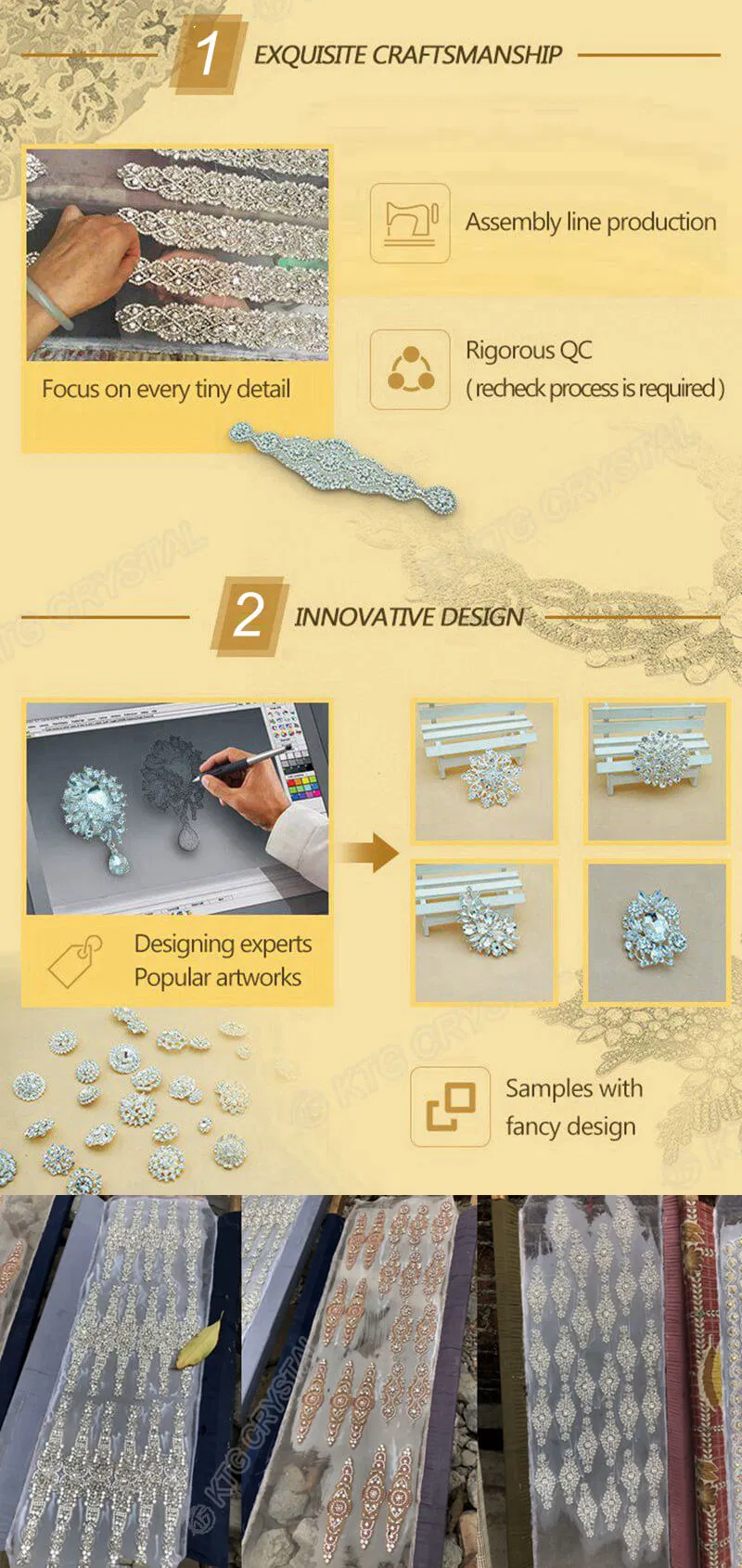 2018 Wholesale Elegant Dazzling Bridal Embroidery Applique Rhinestone Appliques