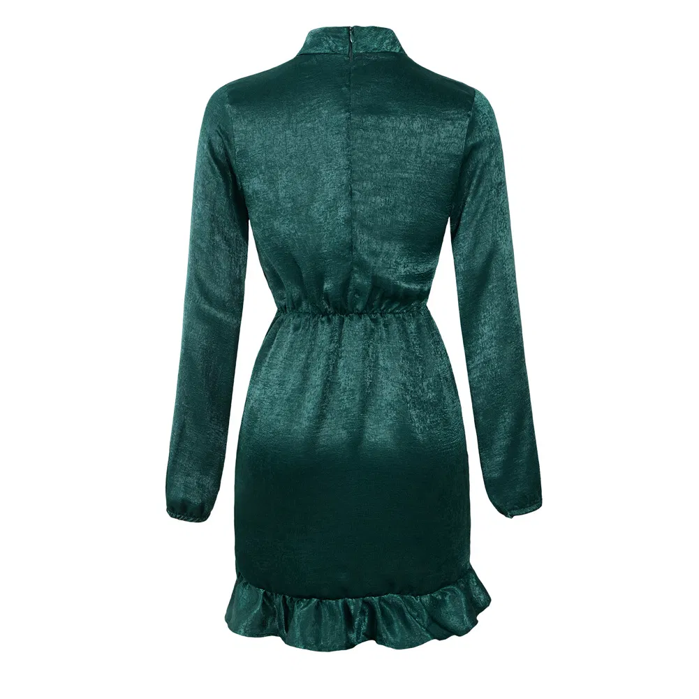 2020 New Arrival Solid Color Collar Ruffle Dress