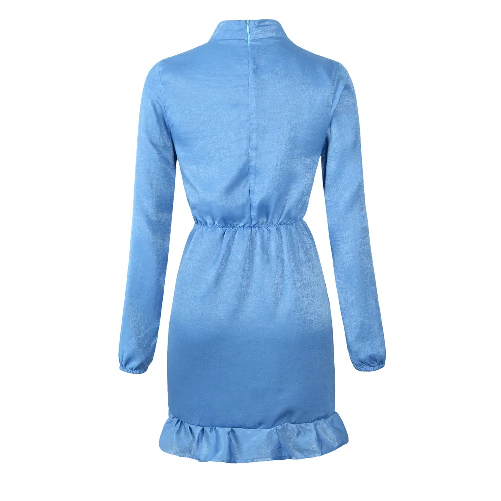 2020 New Arrival Solid Color Collar Ruffle Dress