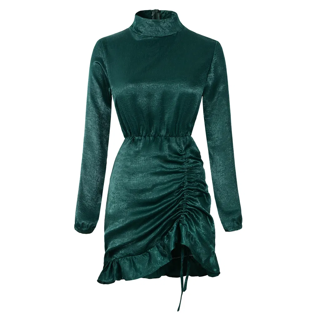 2020 New Arrival Solid Color Collar Ruffle Dress