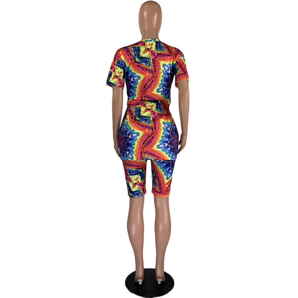 2020 Women Sets Summer Tracksuits Fitness Short Sleeve Tie-Dye Print Tops+Shorts Suit Two Piece Set Sporty 2 PCS Outfits