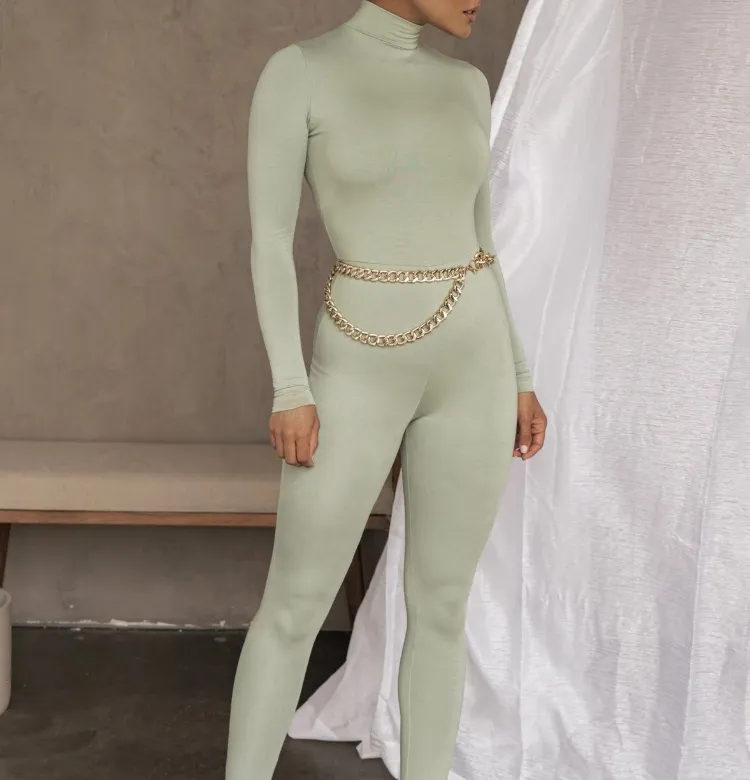 2020 Womens Ready to Ship New Bodycon One Piece Turtleneck Cotton Tracksuit Romper Outfits Jumpsuit