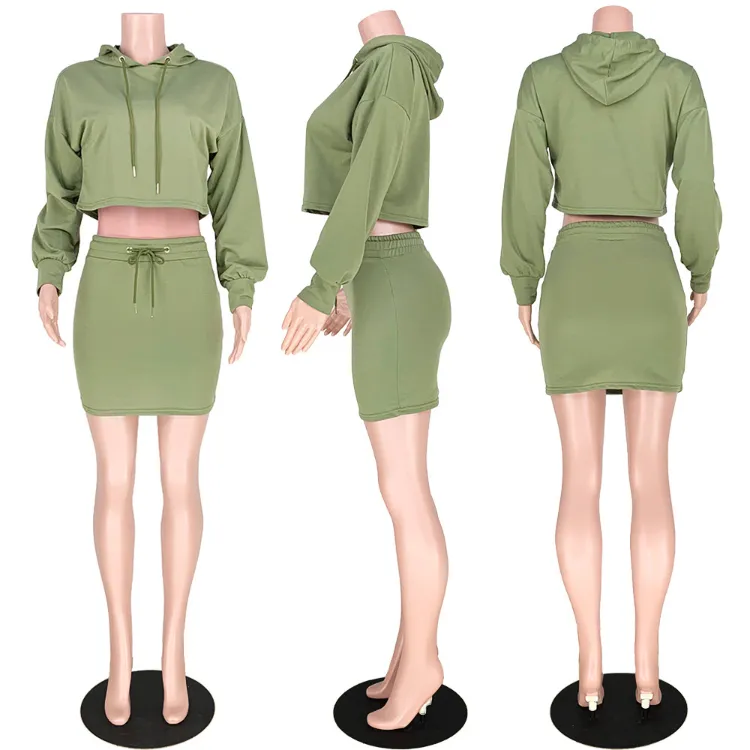 2021 Aibort Hot New Style Original Solid Color Long Sleeve Two Piece Set Outfits Women 2 Piece Set Clothing