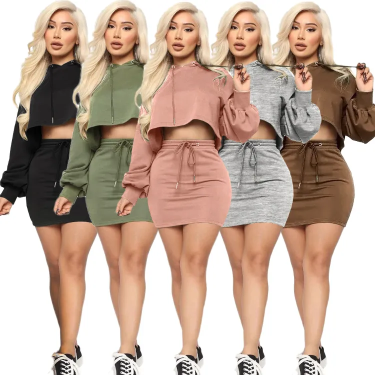 2021 Aibort Hot New Style Original Solid Color Long Sleeve Two Piece Set Outfits Women 2 Piece Set Clothing