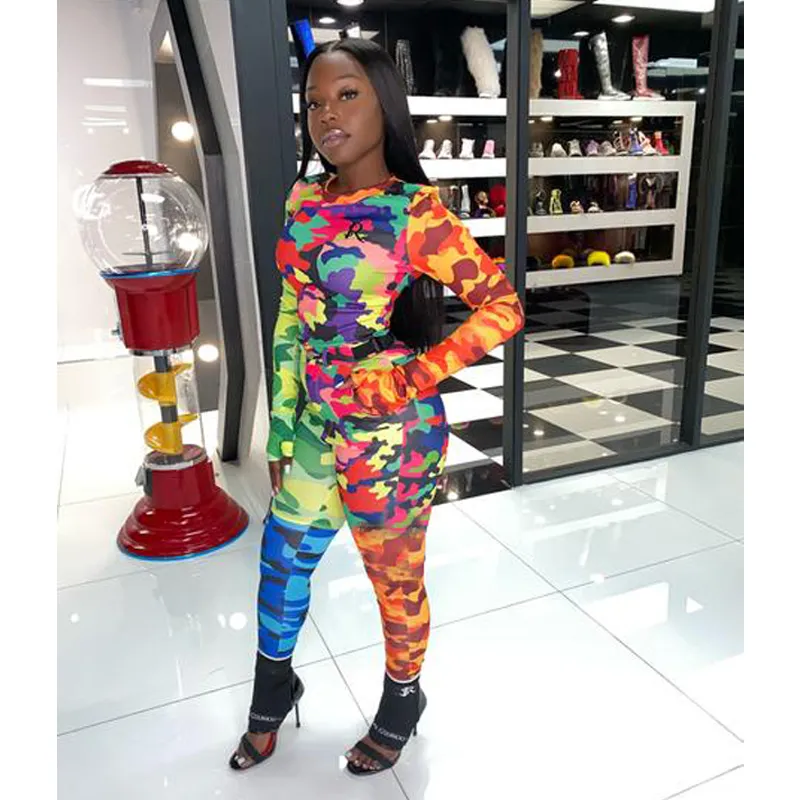 2021 Autumn Women′s Camouflage Printed Amazon Casual Two-Piece Slim Sports Suit