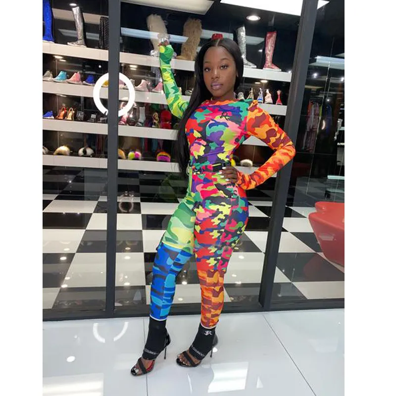 2021 Autumn Women′s Camouflage Printed Amazon Casual Two-Piece Slim Sports Suit