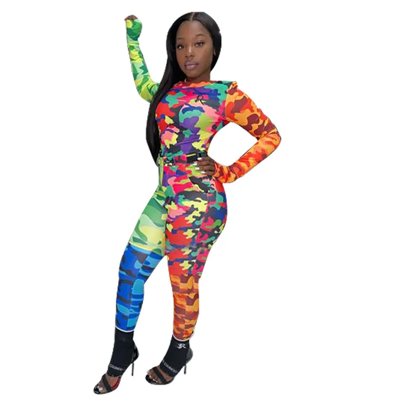 2021 Autumn Women′s Camouflage Printed Amazon Casual Two-Piece Slim Sports Suit