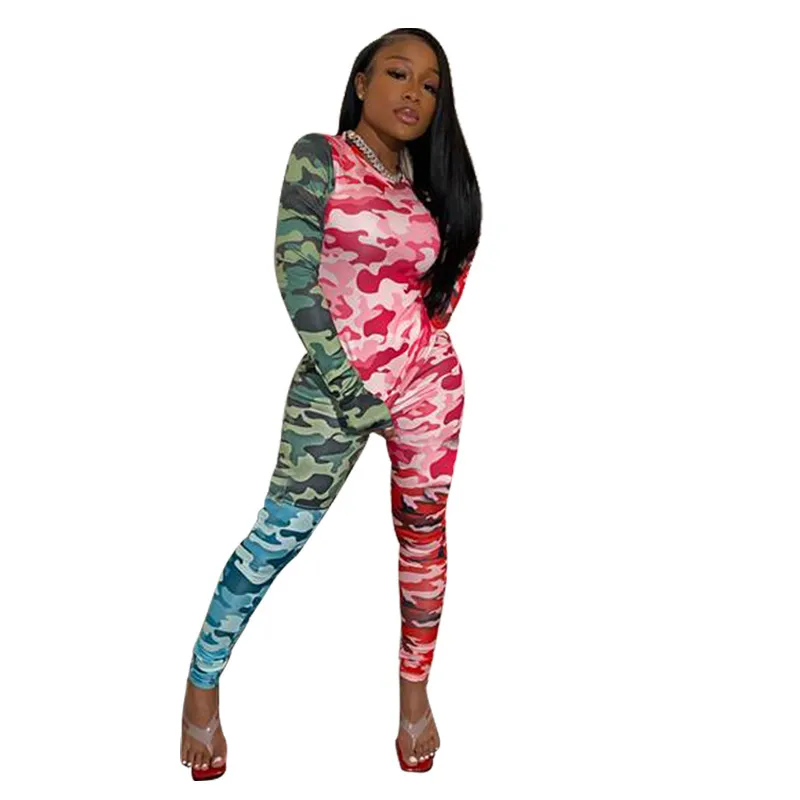 2021 Autumn Women′s Camouflage Printed Amazon Casual Two-Piece Slim Sports Suit