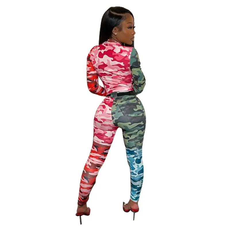 2021 Autumn Women′s Camouflage Printed Amazon Casual Two-Piece Slim Sports Suit