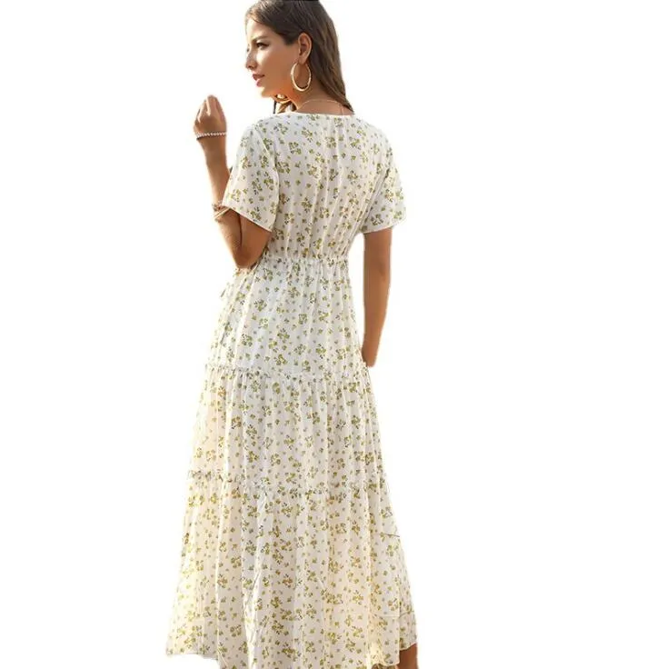 2021 Lady Clothing Floral Printed Maxi Boho Dress Summer Vestidos V-Neck Women Dresses
