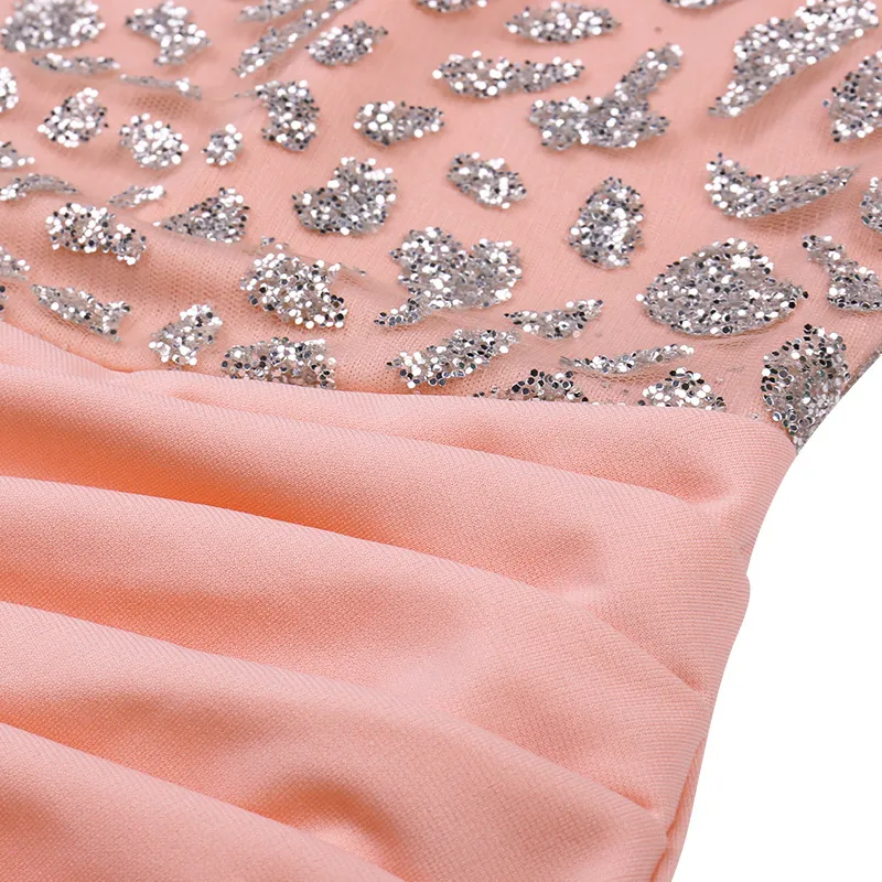 2021 New Arrivals Mesh Sequined Long Sleeve Evening Women Dresses