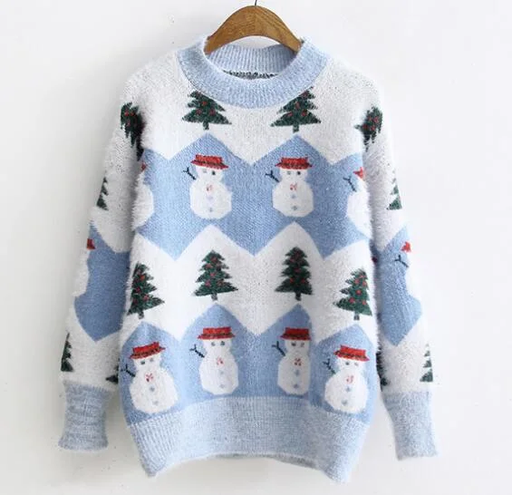 2021 Winter Pink Blue Ugly Christmas Sweater Novelty Funny Cute Women Sweater
