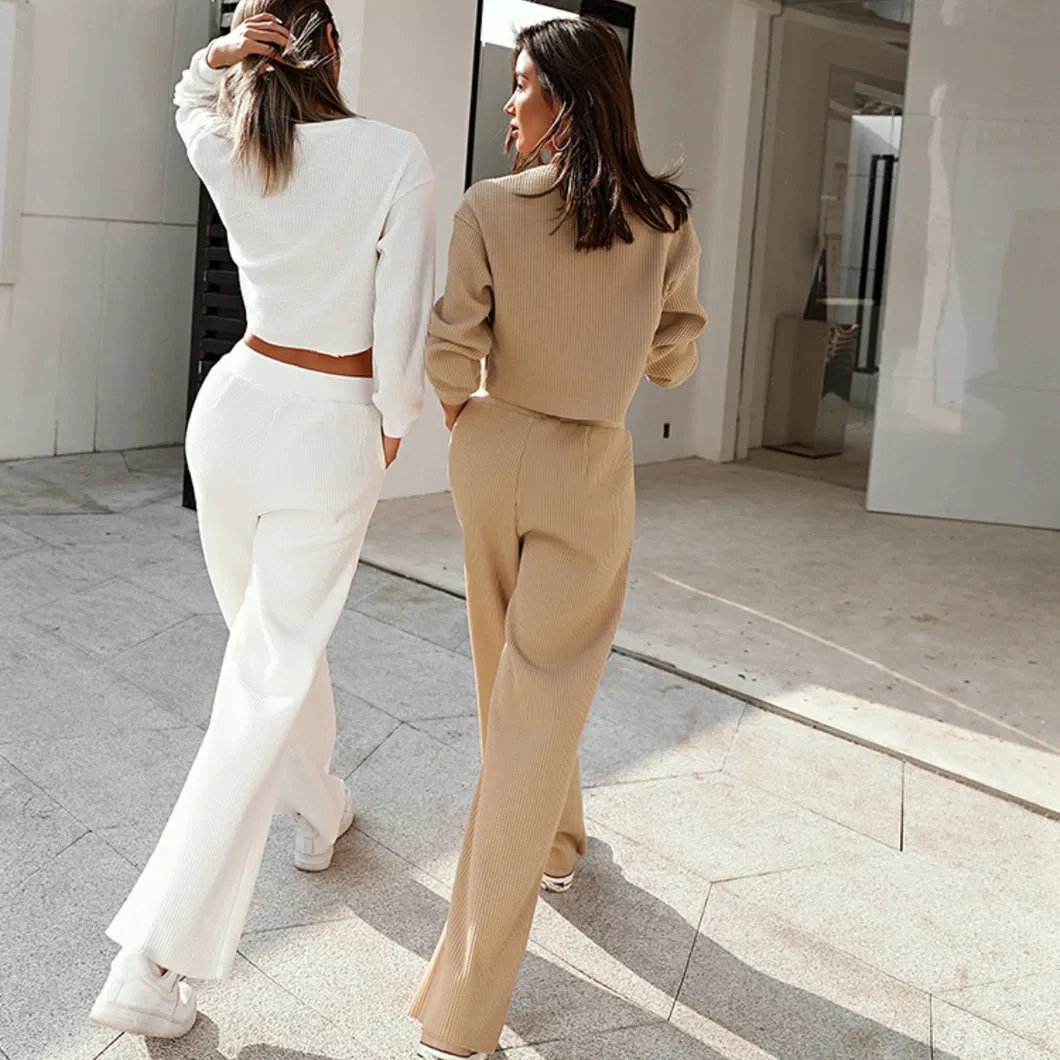 2021 Women Sweatsuits Clothing Autumn and Winter New Casual Jogger Loose Sweatsuit Two Piece Set Waffle Jogger Sets Crop Top Womens Short Sets