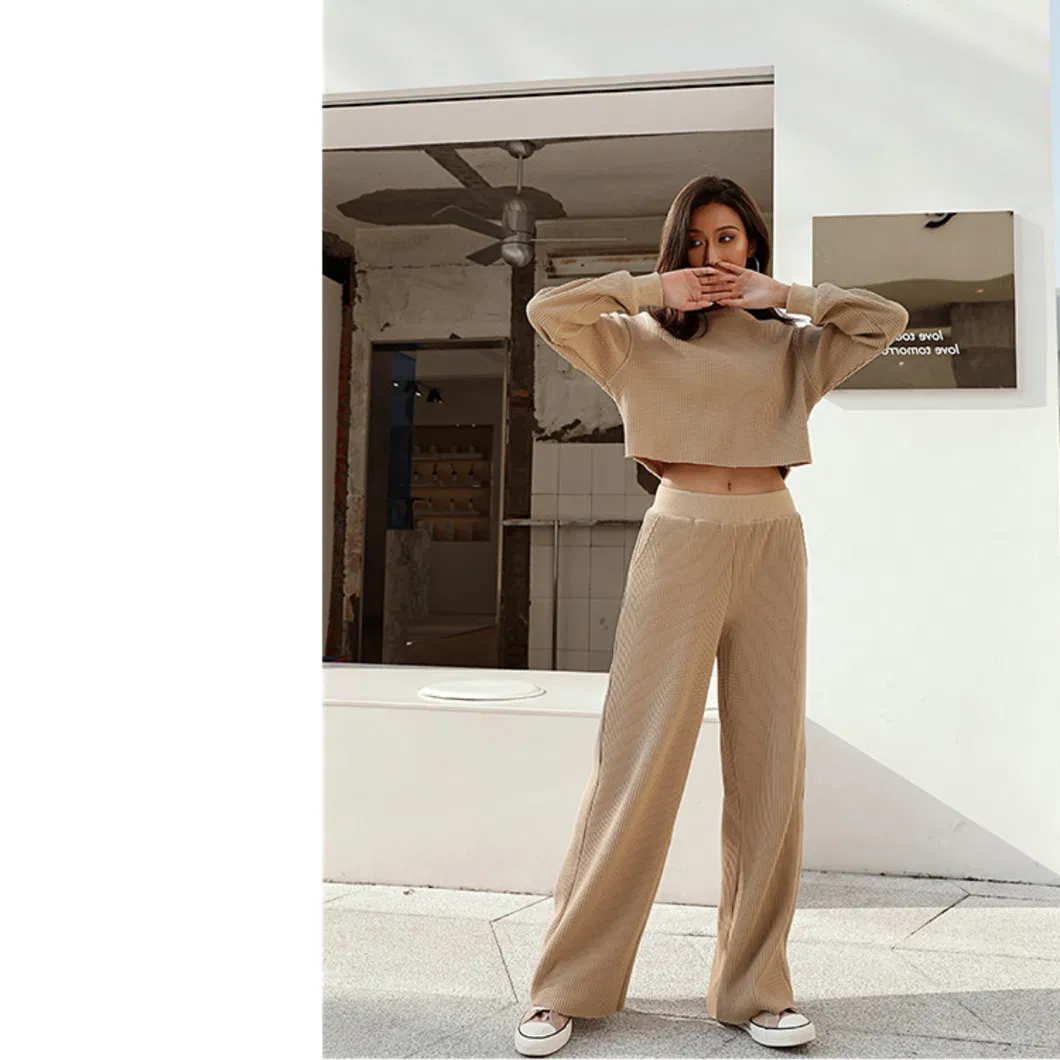 2021 Women Sweatsuits Clothing Autumn and Winter New Casual Jogger Loose Sweatsuit Two Piece Set Waffle Jogger Sets Crop Top Womens Short Sets