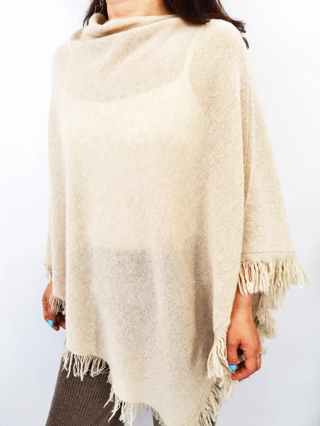 30%Cashmere 70%Wool Eyelash Tissue Poncho