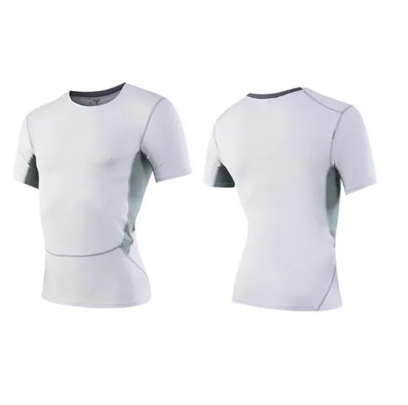 90% Polyester 10% Spandex Men/Gentleman Outdoor Sports Tight Dry Training Breathable Short Sleeve T-Shirt with Mesh Fitness Running Football Basketball Fitness