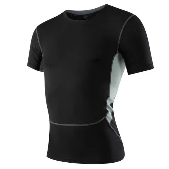 90% Polyester 10% Spandex Men/Gentleman Outdoor Sports Tight Dry Training Breathable Short Sleeve T-Shirt with Mesh Fitness Running Football Basketball Fitness