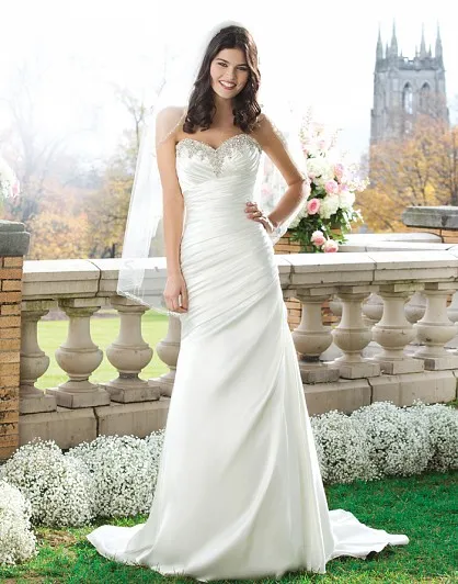A Line Bridal Dress Appliqued Satin Wedding Dresses