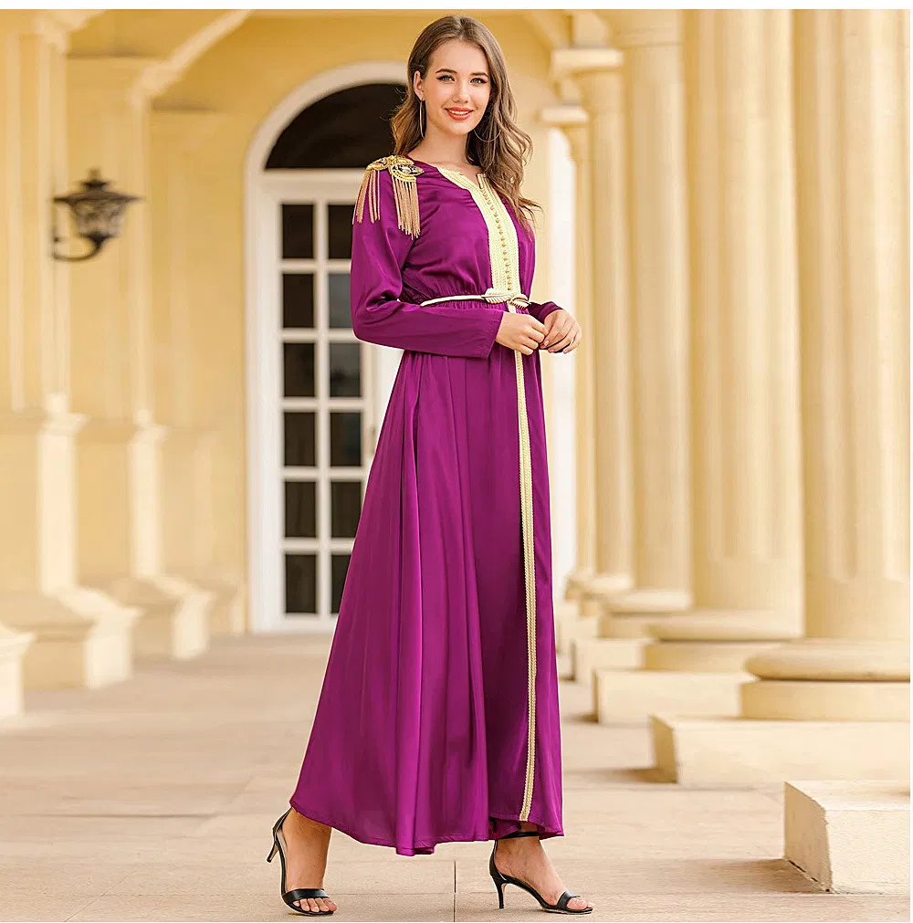 Adult Blocked Moroccan Dress Modest Fashion Islamic Clothing Abaya Turkey Kimono Abaya Muslim Dress Abaya