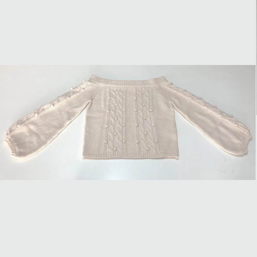 Alpaca Blend Bubble Chunky Knit off Shoulder Pullover for Women