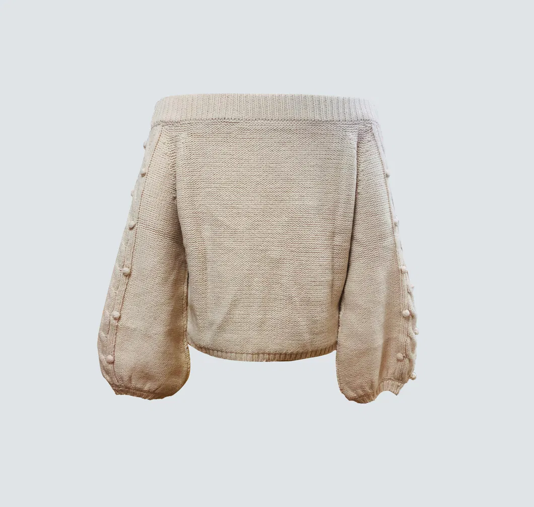 Alpaca Blend Bubble Chunky Knit off Shoulder Pullover for Women