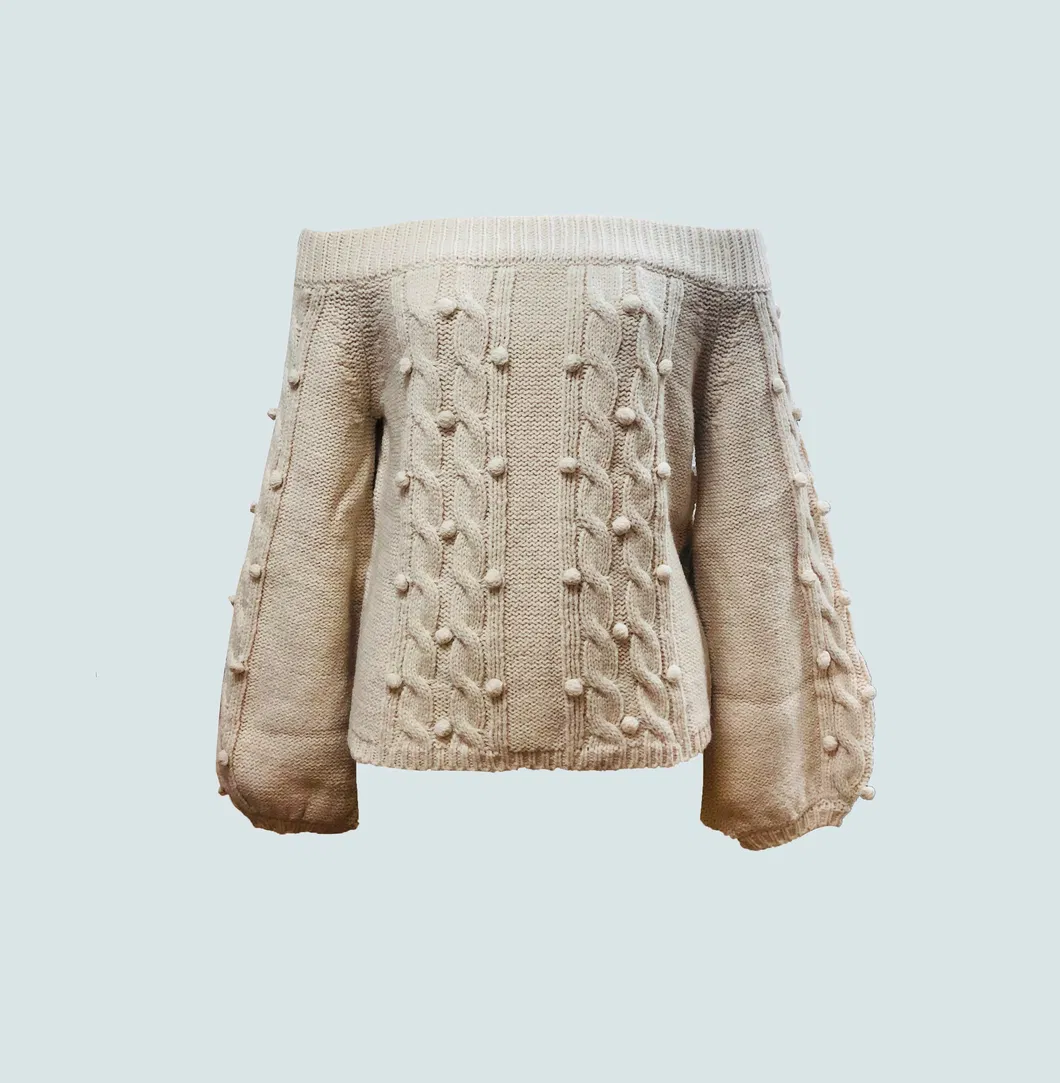 Alpaca Blend Bubble Chunky Knit off Shoulder Pullover for Women