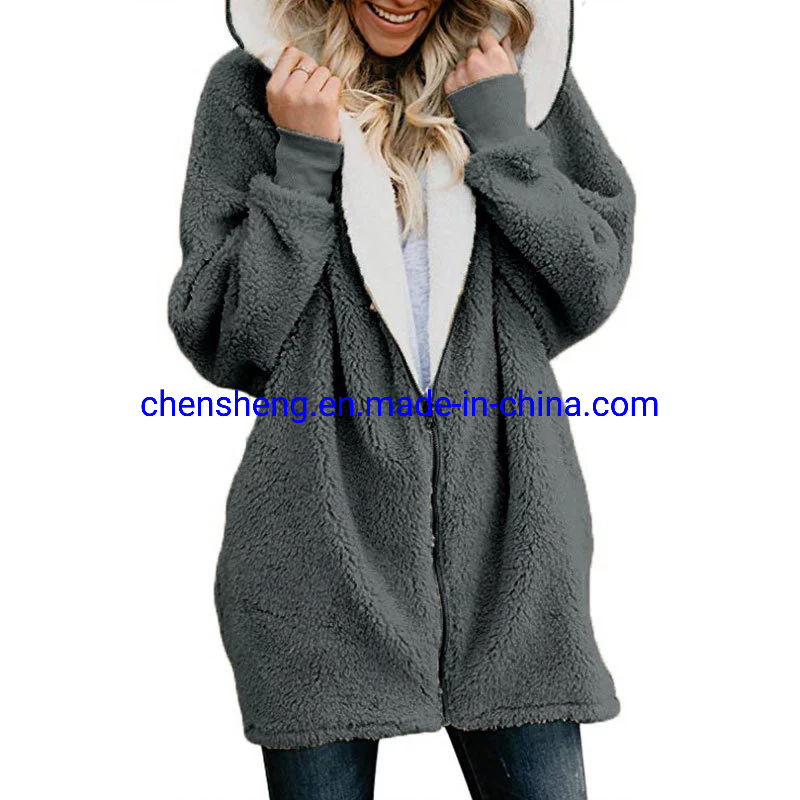 Amazon Ebay Hot Sale Fashion Lady Berber Fleece Cardigan Long Jacket for Leisure Casual Wear