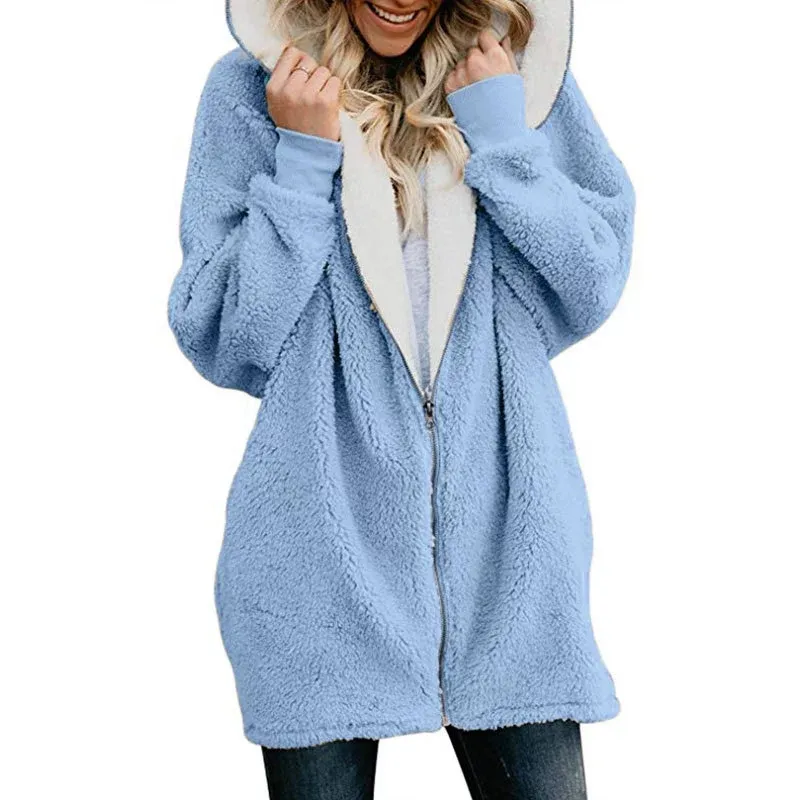 Amazon Ebay Hot Sale Fashion Lady Berber Fleece Cardigan Long Jacket for Leisure Casual Wear