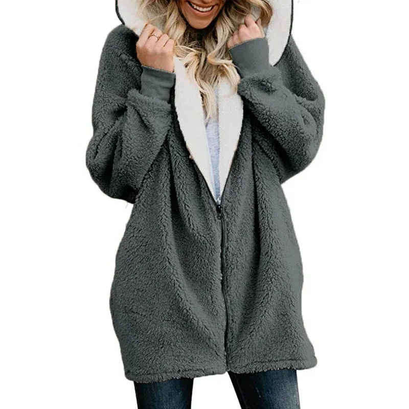 Amazon Ebay Hot Sale Fashion Lady Berber Fleece Cardigan Long Jacket for Leisure Casual Wear