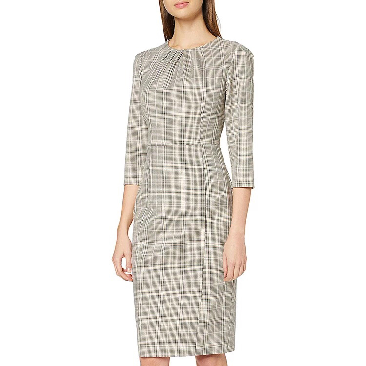 Amazon New Fashion Design Gray Plaid Career Women Office Dress
