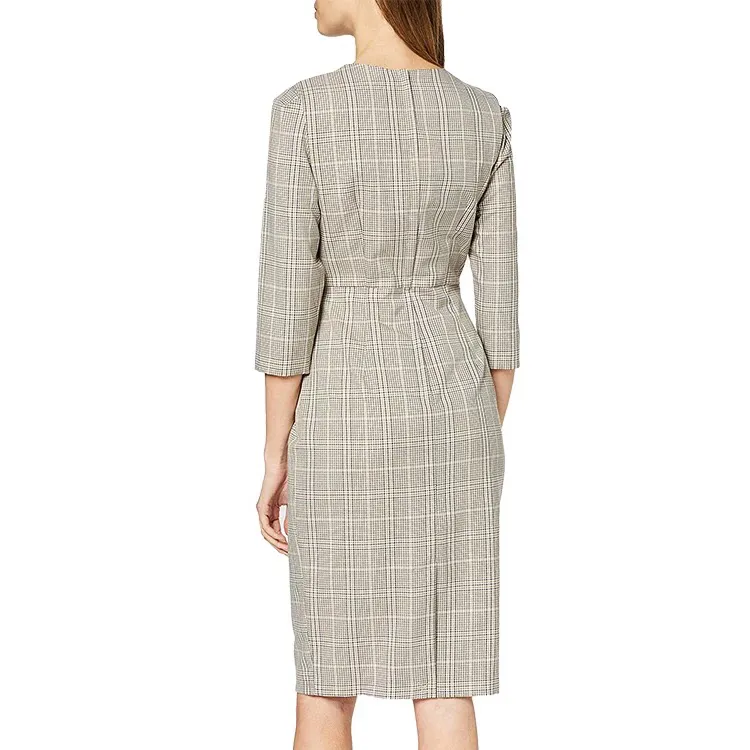 Amazon New Fashion Design Gray Plaid Career Women Office Dress