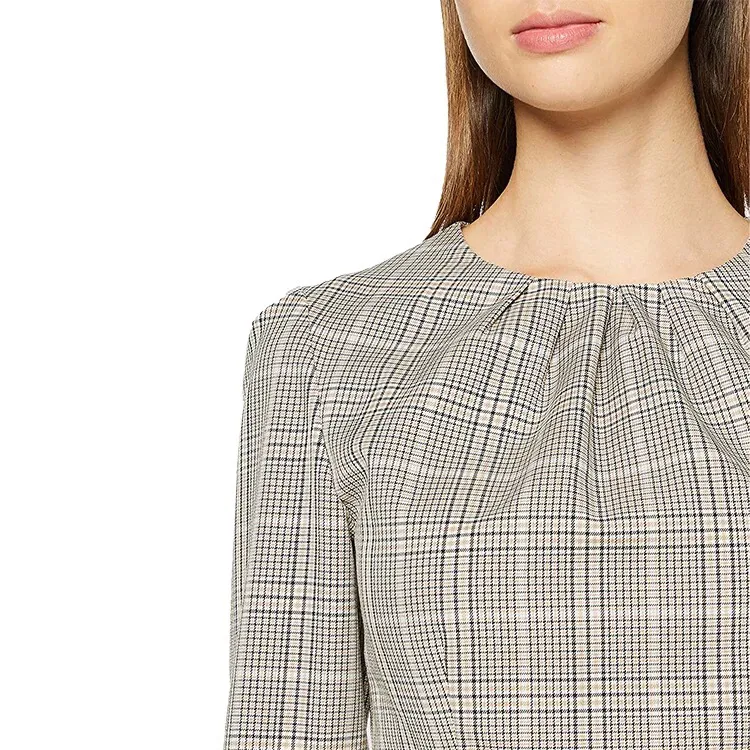 Amazon New Fashion Design Gray Plaid Career Women Office Dress