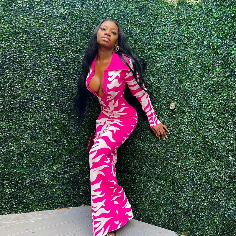 Autumn New Polo Button Print Sexy Dress