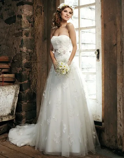 Beach Wedding Gown Ivory Tulle Lace Empire Wedding Dress