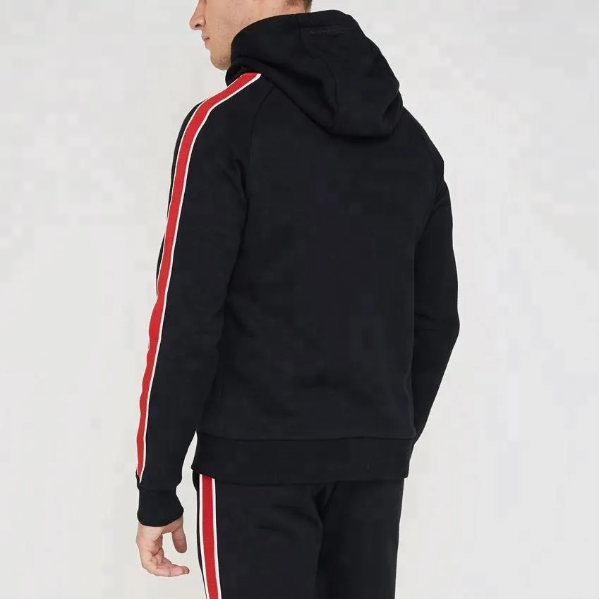 Black and Red Stripes Sports Wear Tracksuit Hoodie Top and Trousers
