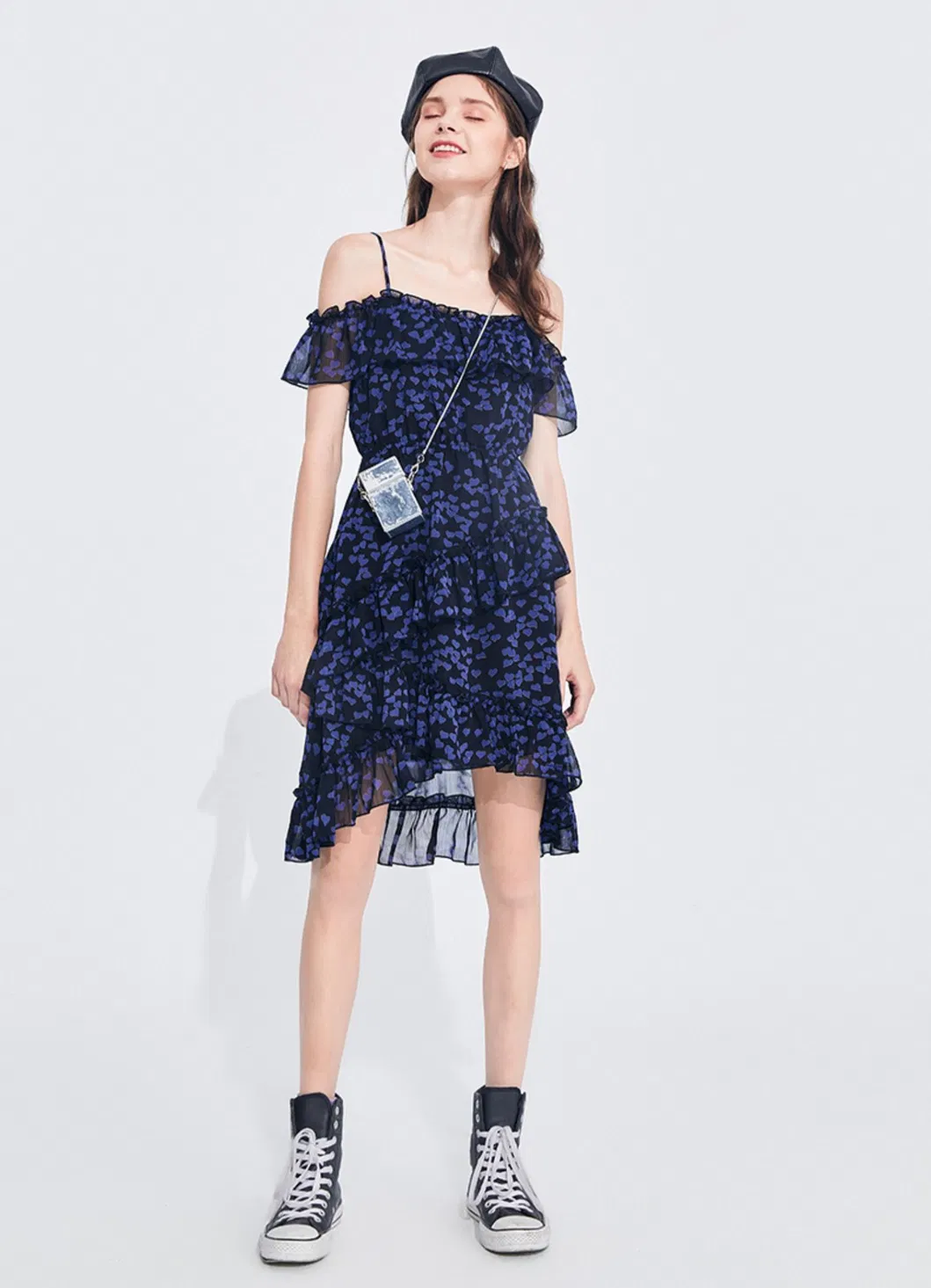 Casual Holiday Fairy off-Shoulder Ruffle Gather Mini Slip Dress