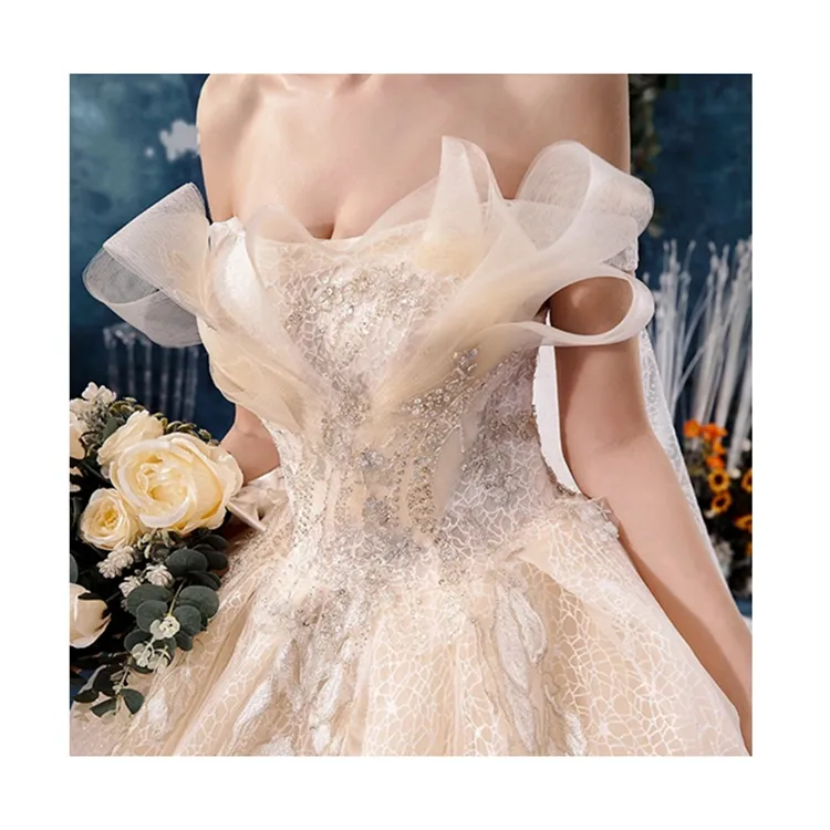 Champagne off-Shoulder Grace Wedding Dress