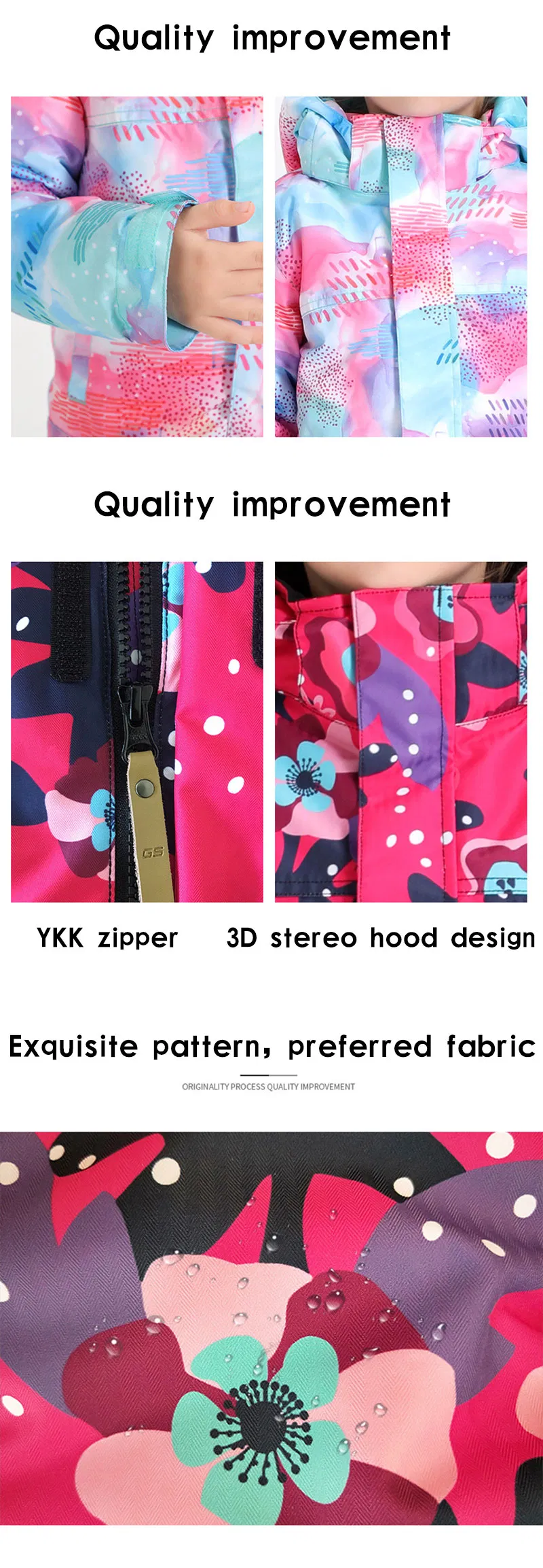 Children Thick Winter Outdoor Waterproof Hooded Skiing Snowboarding Windproof Snowsuit