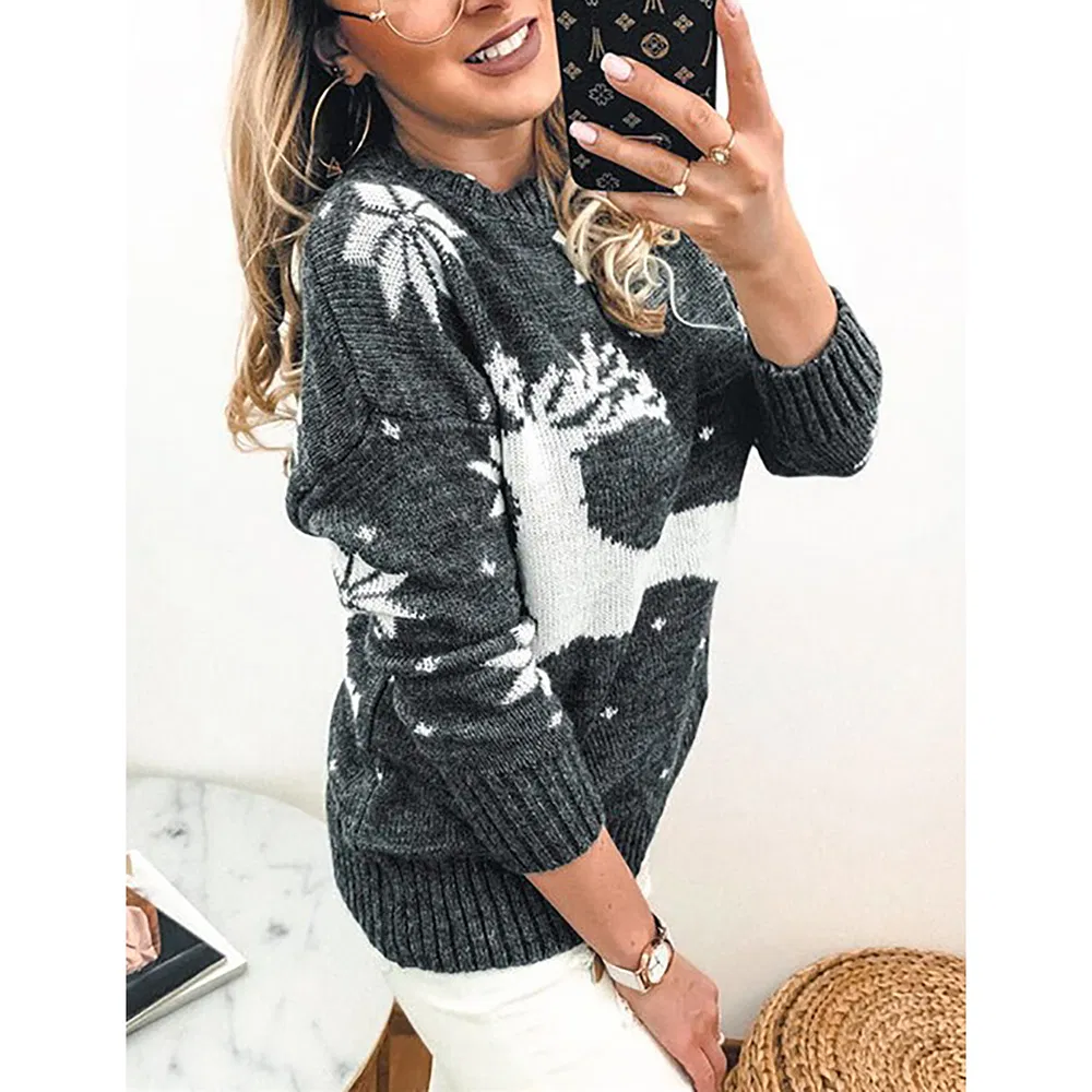 Christmas Sweet Pattern Cashmere Blended Knitwear Ugly Pullover Sweater for Women