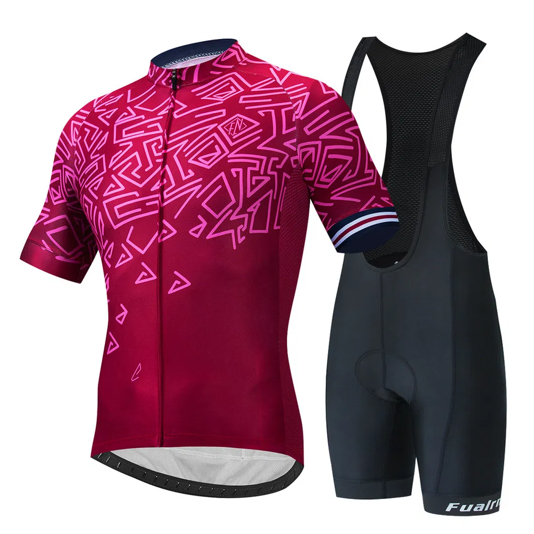 Custom Men′s Printed Short Sleeve Cycling Suit Breathe Quick-Drying Moisture and Wicking Bicycle Suit with Shirt and Bib/Shorts