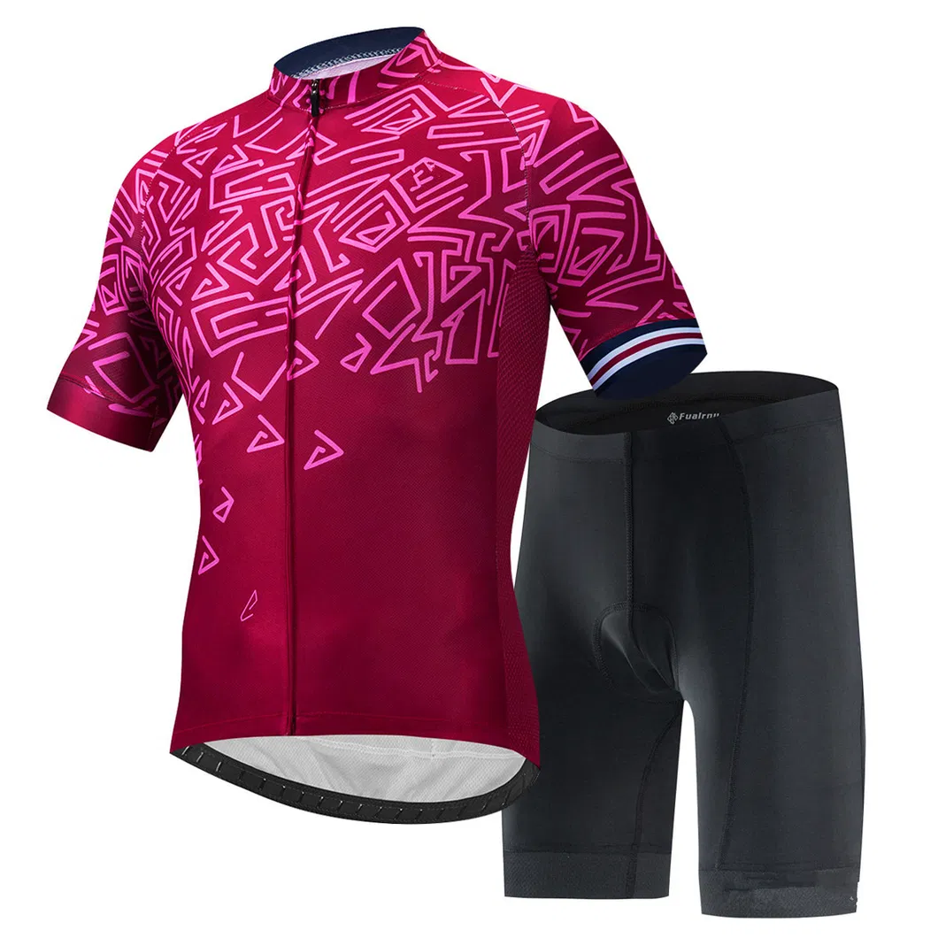Custom Men′s Printed Short Sleeve Cycling Suit Breathe Quick-Drying Moisture and Wicking Bicycle Suit with Shirt and Bib/Shorts