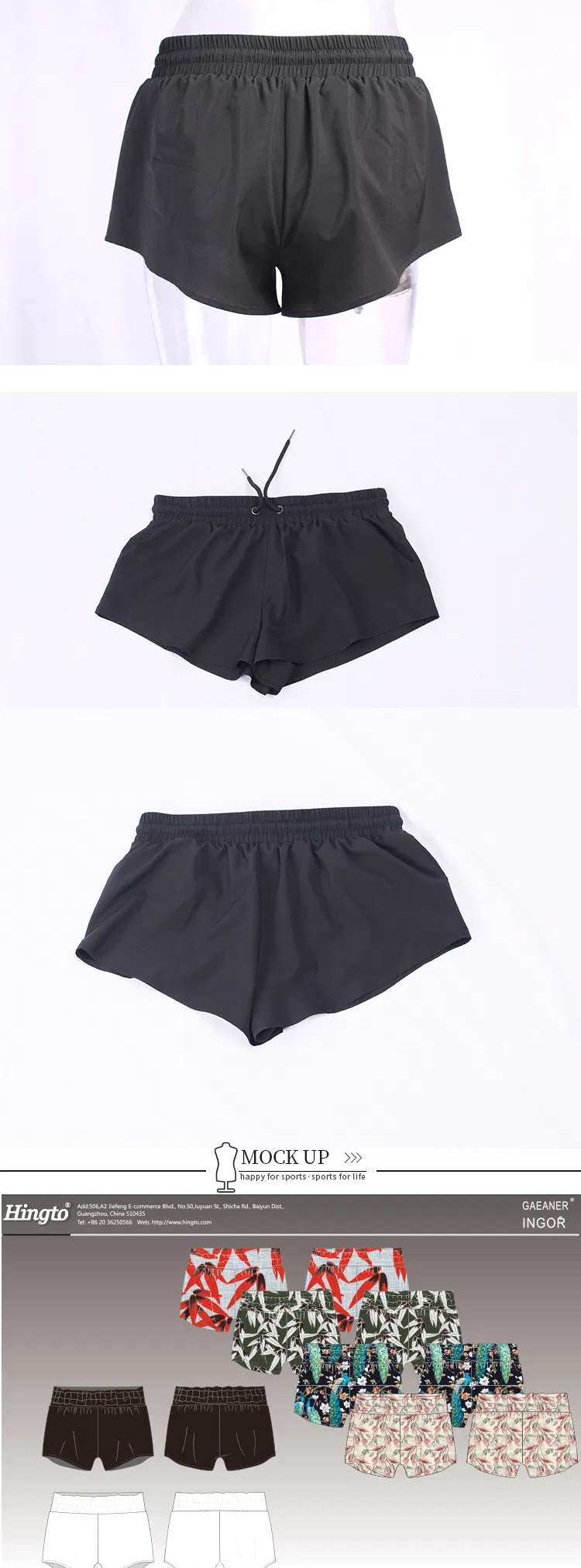 Custom Sportswear Polyester Black Gym Ladies Sports Running Shorts
