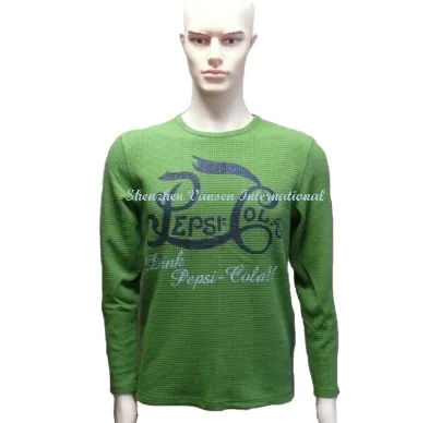 Custom Waffle Long Sleeve Men Round Neck Tshirt with Printiong Logo