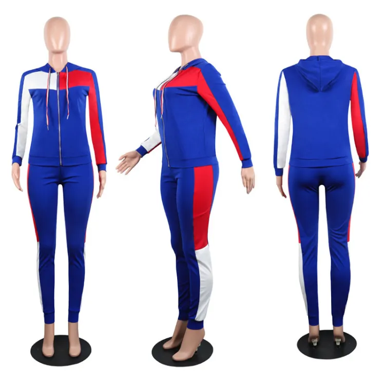 Custom Women 2 Pieces Sets Sportswear Multi Color Stitching Sweat Suit for Women Tracksuit