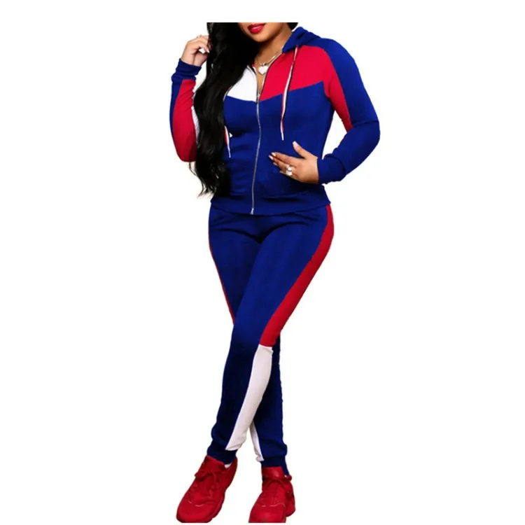 Custom Women 2 Pieces Sets Sportswear Multi Color Stitching Sweat Suit for Women Tracksuit