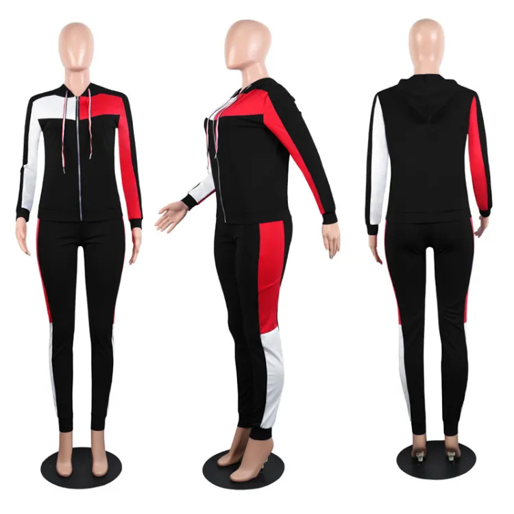 Custom Women 2 Pieces Sets Sportswear Multi Color Stitching Sweat Suit for Women Tracksuit